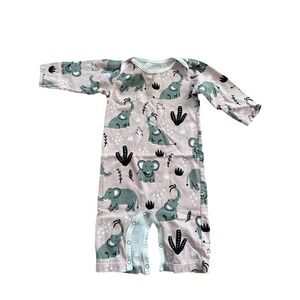 Winter Water Factory Pink Elephant Organic Cotton Romper 3M Long Sleeve Snaps